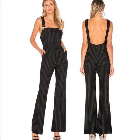 Stone Cold Fox NWT Black Pinstripe Duke Overalls Jumpsuit Size 1 Rare Find! - Picture 1 of 4